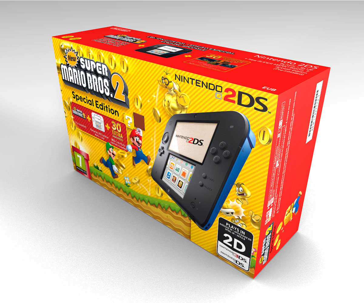 Boîte console 2DS Super Mario Bros 2 Noir et Bleu, boîte 2DS Super Mario Bros 2 Noir et Bleu