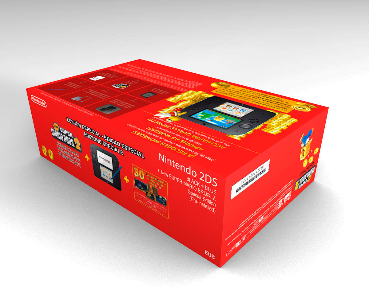 Boîte console 2DS Super Mario Bros 2 Noir et Bleu, boîte 2DS Super Mario Bros 2 Noir et Bleu
