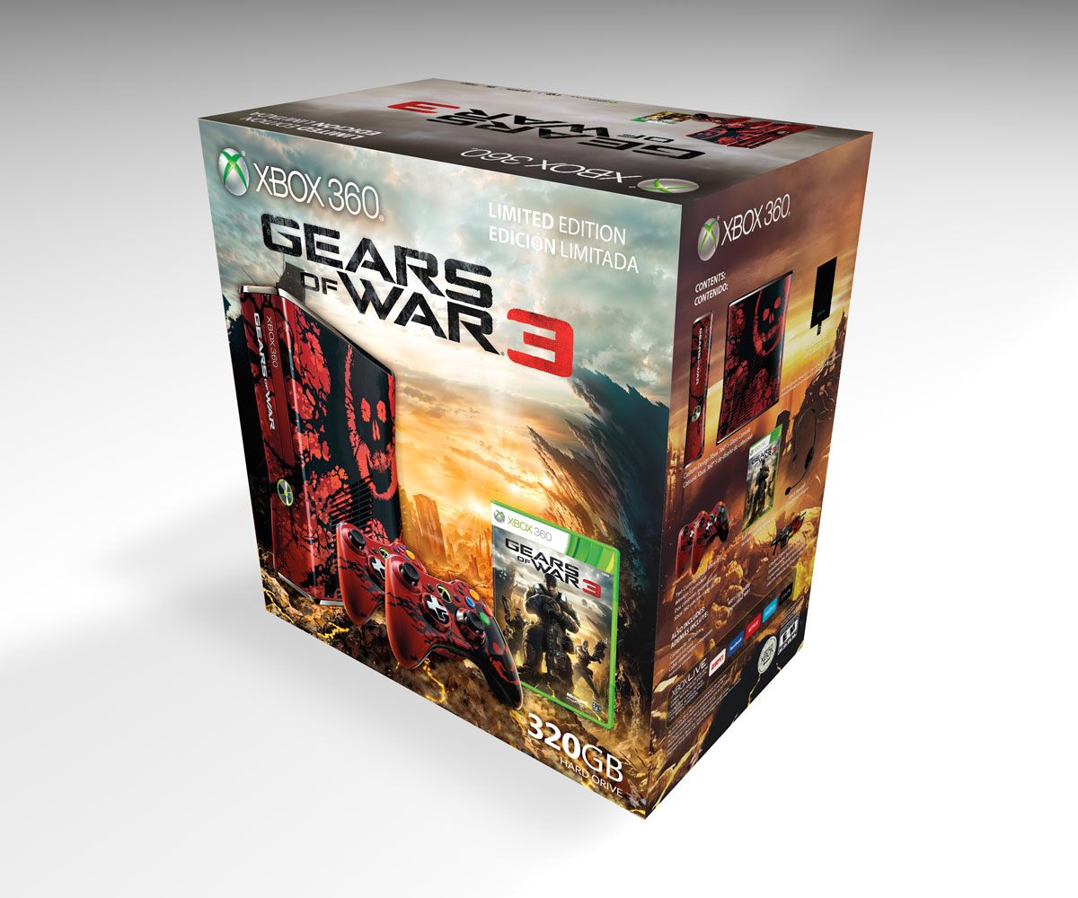 Boîte console Xbox 360 S Gears of War 3 320GB, boîte Xbox 360 S Gears of War 3